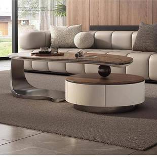 意轻奢实木茶几极简现XVE简约岩板创树叶家用柜茶几电视新代岩素