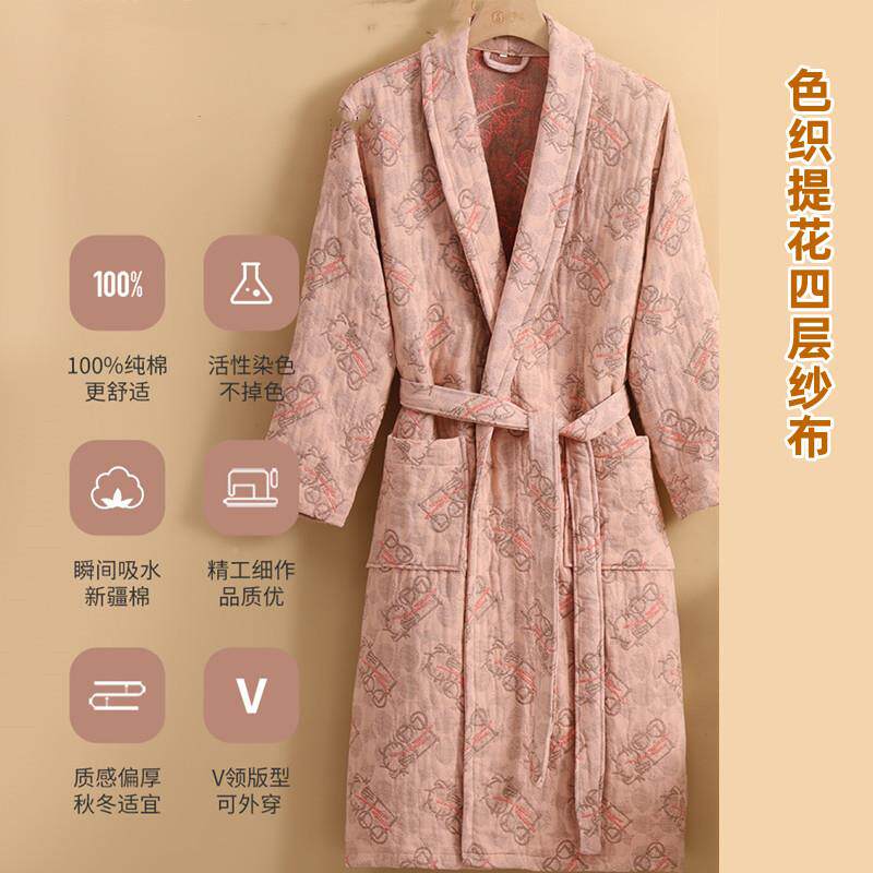 纯棉浴袍四酒层纱OTZ棉布秋冬厚款男女店浴衣情侣纱日睡袍式家居