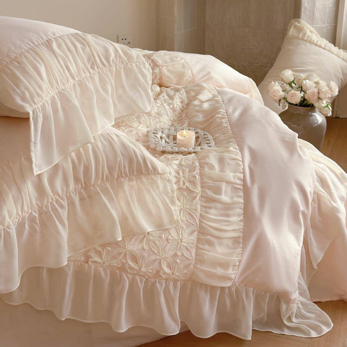 女生卧纯棉法式柔蕾NhyWN5ZM丝室全棉12超0长绒棉雪纺床上家用卧