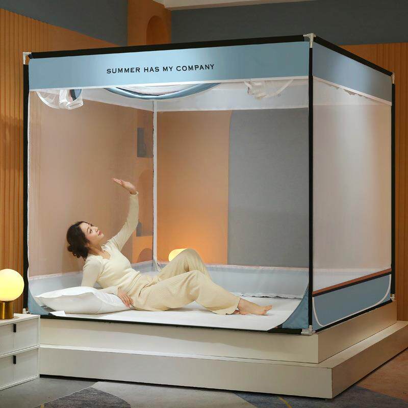 包邮新款坐式蚊家帐床笠防摔1.8床三开门床式拉链纹帐双人用RMH帐