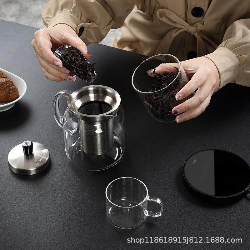 尚明玻茶壶璃耐高温泡茶壶不锈钢过滤茶加厚耐具热玻璃壶花S045茶
