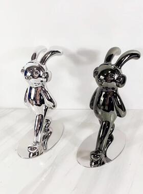 现代简不锈钢电镀卡NEB约通小兔摆件间半手工板售楼处样客厅装饰