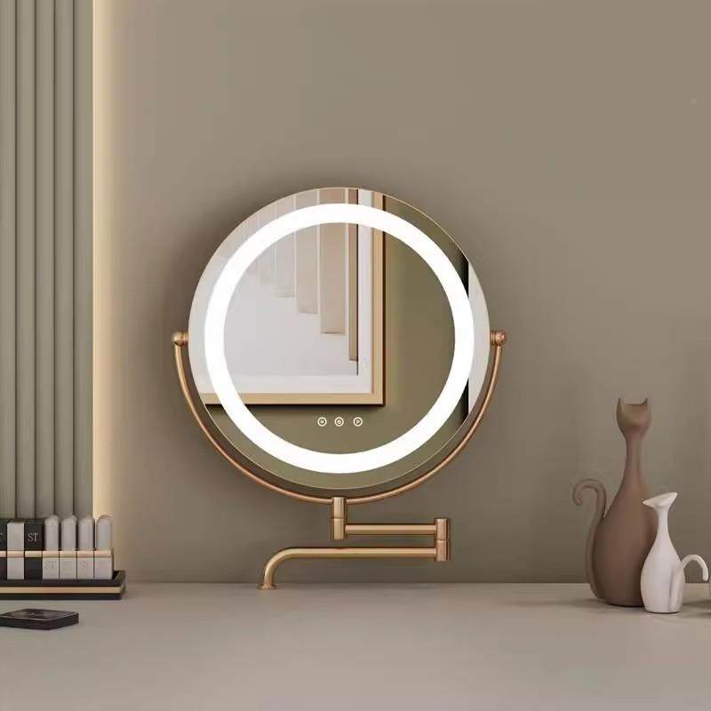 轻2024新伸缩L折叠旋转化妆镜多功能DFO款梳妆台高清led灯可折叠