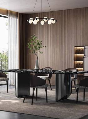 意NJX式石轻奢进口铂金长钻奢餐大桌家用小户型方形高端大理石餐