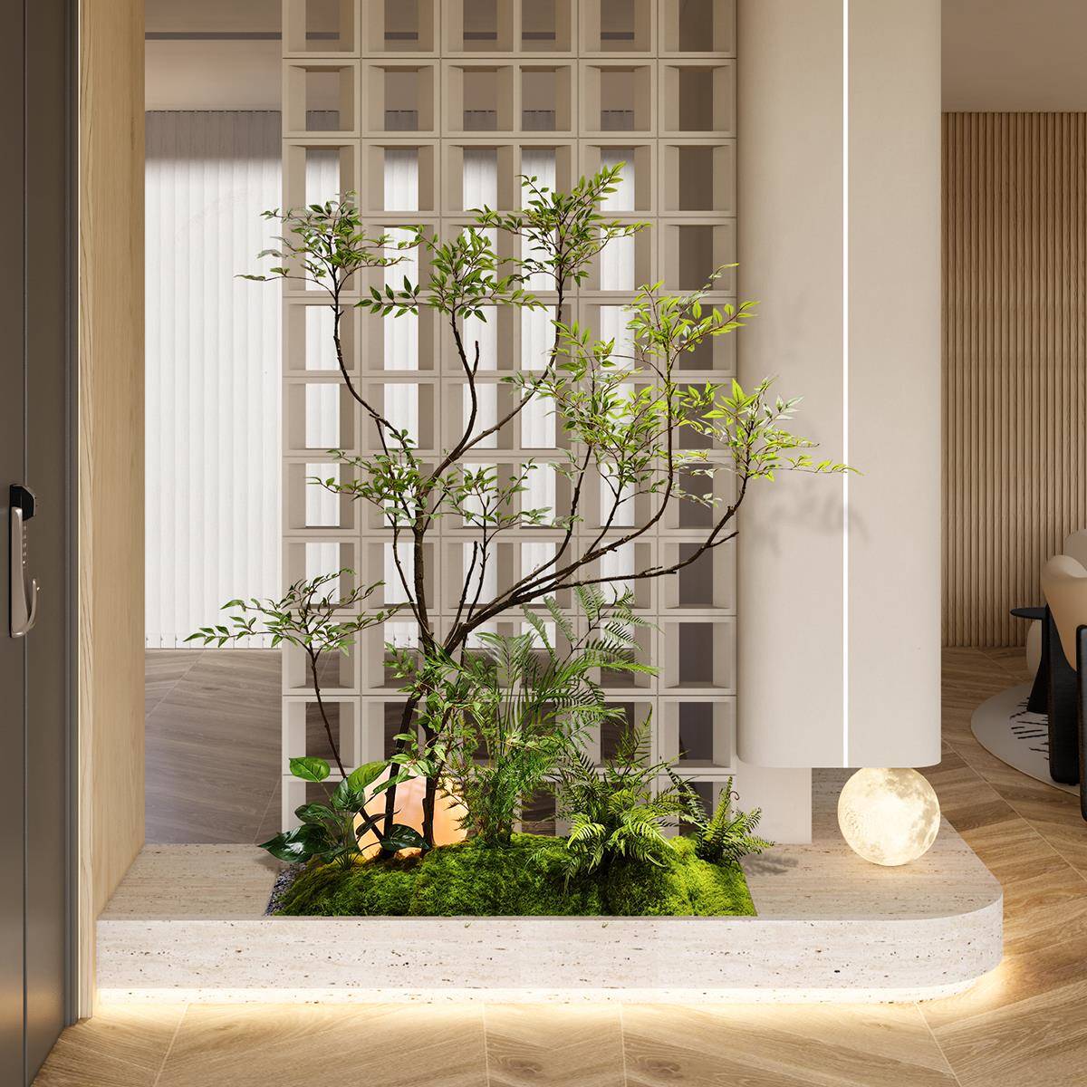 森空间仿真室摆内玄关造景简约玄入户景绿植高端轻奢植物造搭配微
