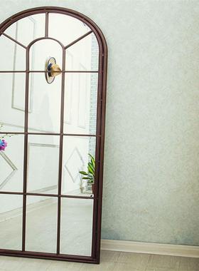 美式铁假窗镜框卧室简约家居复古试拼接全身镜艺VHY壁挂金属衣镜