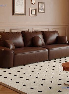 复OMY蜡古猫抓油皮沙用发客厅小户型家轻奢极简直排豆腐风块沙发