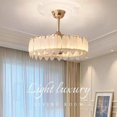 法式羽轻奢客厅风扇260灯24新款摇2头毛卧0室吸顶灯奶油风餐厅吊