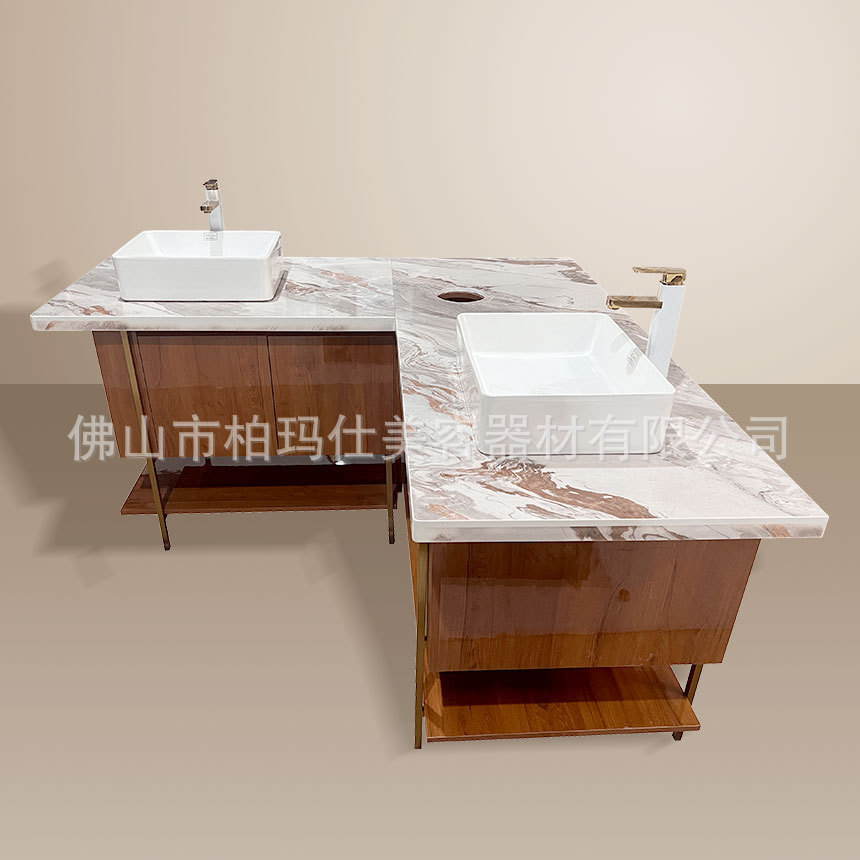 轻奢天然大理石一体盆岛台柜