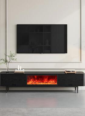 古风黑色中木纹壁炉电炉视柜仿火焰假火嵌ZRF真入式电子火装饰地