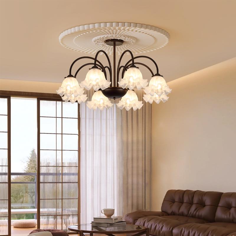 法式厅吊灯中山2灯具创意古网红铃田客兰花朵复乡村园中古餐厅卧