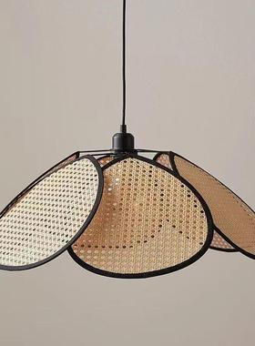 日藤编扇叶吊灯简约创意藤餐厅艺客厅灯中民SH01PDRT宿茶室灯装饰