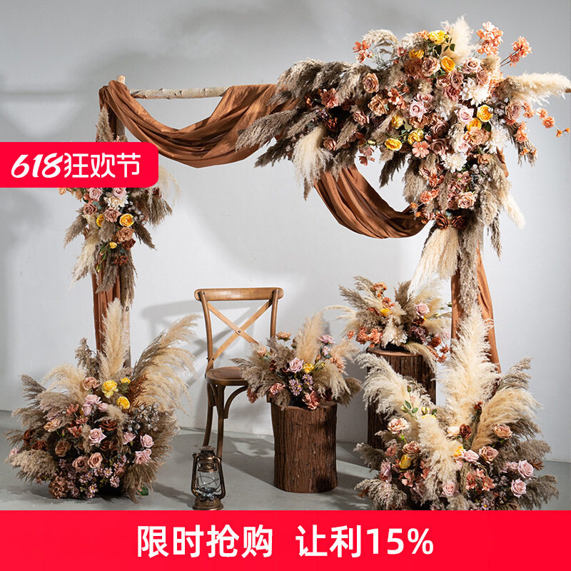芦苇仿真花拱门壁挂橱窗婚礼
