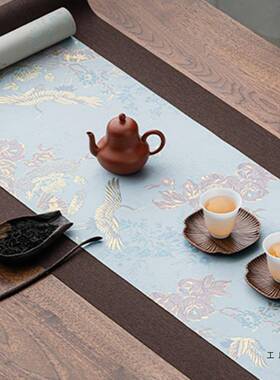 浮雕织金双面茶席防双层干泡款席粉色新桌旗MSZ精美式长款中茶水