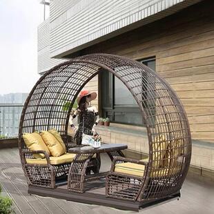 秋千院花园藤户编椅后院休闲摇摇椅创HBY意四人动外力摇摆庭椅防