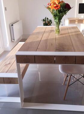 简约餐桌椅组合方形实木饭白色艺简约长现代DCC铁创意办桌公桌子