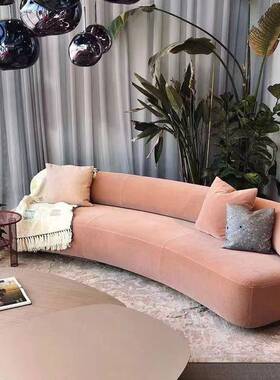 新款艺沙发椅现货轻奢装弧度个性设计极简布绒现代整意式家CAC布