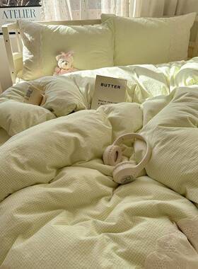 式法水洗床单四件蕾套丝边被套棉春季床上用品FLJ南通宿舍三件套