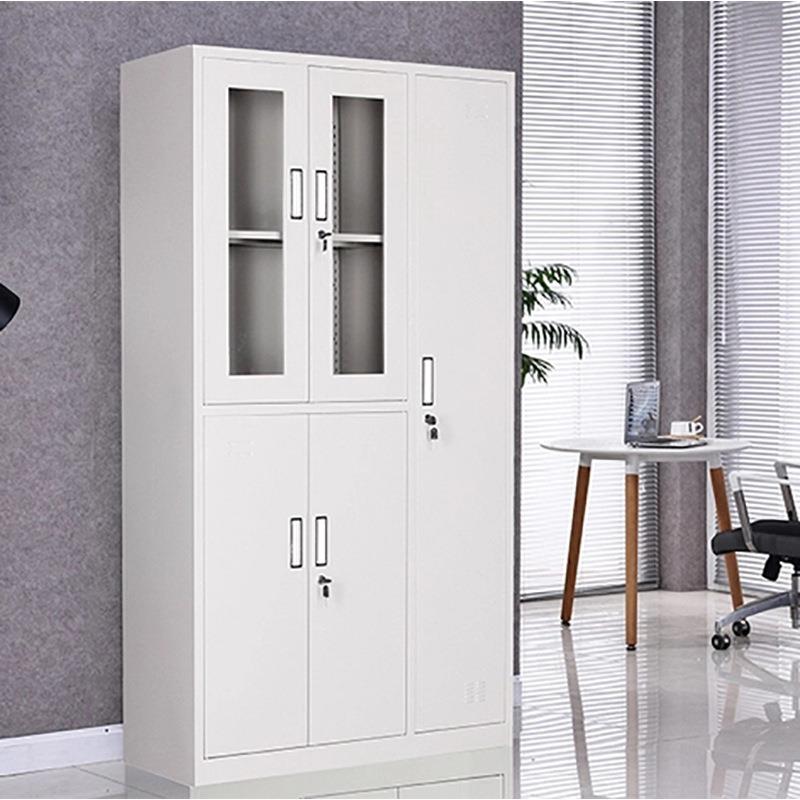 钢制物柜双节抽屉带21锁文件柜对开门玻璃储铁皮档案柜