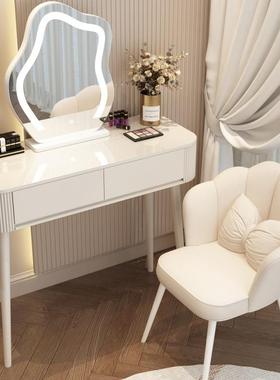 简白台卧室简约现代TVF小户型网化妆台梳红轻妆奢实木奶油风化妆