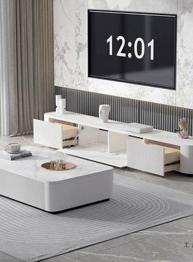 轻奢MAK落风地岩板电视柜茶款几组合代现简约2025新奶油白色小户
