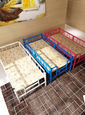 儿KOR童折叠床带护栏主男加孩女孩公床婴儿宽小床床单人铁简易拼