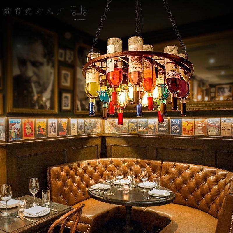 650古工业风艺玻璃灯具酒瓶装复饰餐厅理发铁创意个店性酒吧台吊