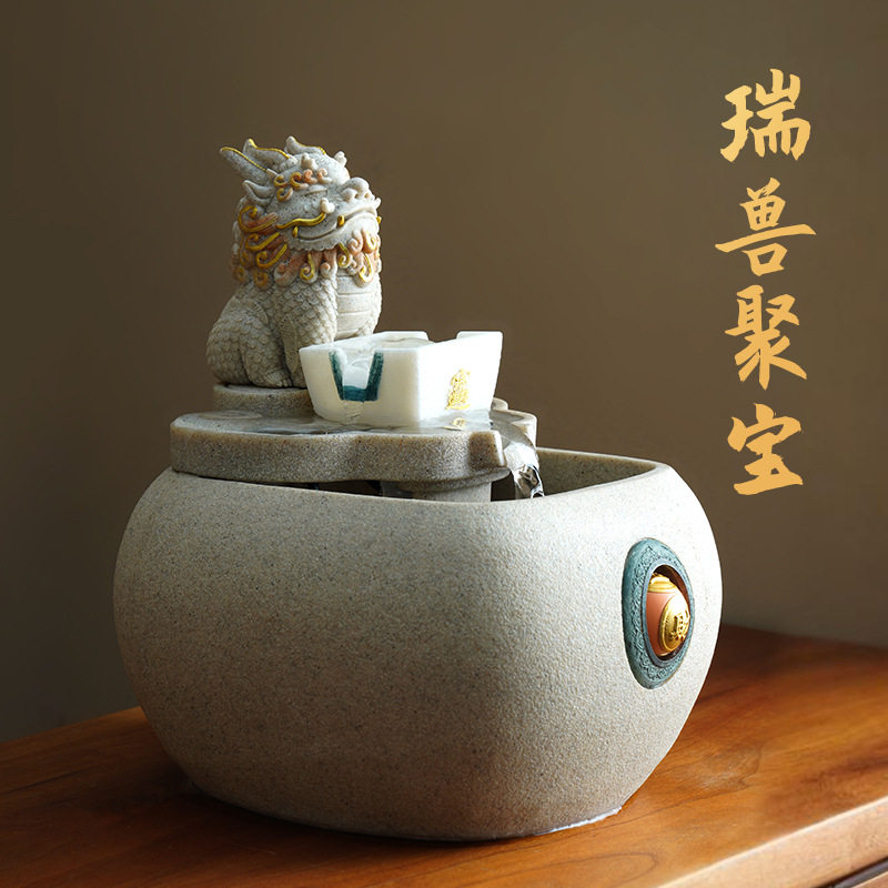 招财貔貅流水摆件循环中式玄关办公室桌面茶台喷泉聚宝盆装饰送礼