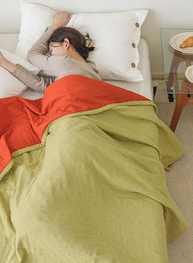 素凉色双面纯棉纱四ZAO层柔软单双人布巾被盖毯毛夏被成人全棉睡