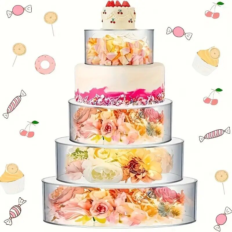 4个装透明圆形亚克力蛋糕架可填充物蛋糕托婚礼婚庆宴会派对用品