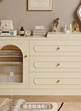 梳台妆卧室简约现代床头柜妆台收纳柜化一体MWJ2024新款奶化油风