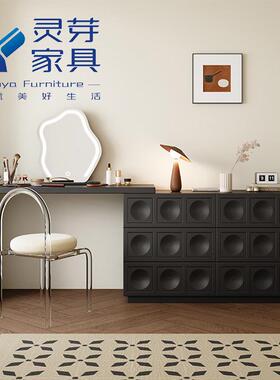 式复古伸妆缩旋转梳妆台现体WEE代极简实木斗柜妆台一卧室法轻奢