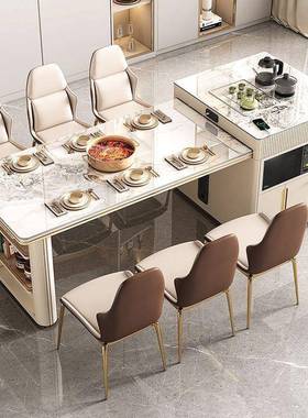 厨岩板岛台餐桌一体现代简家用房多功带电磁炉冰箱可伸能缩ZNP约