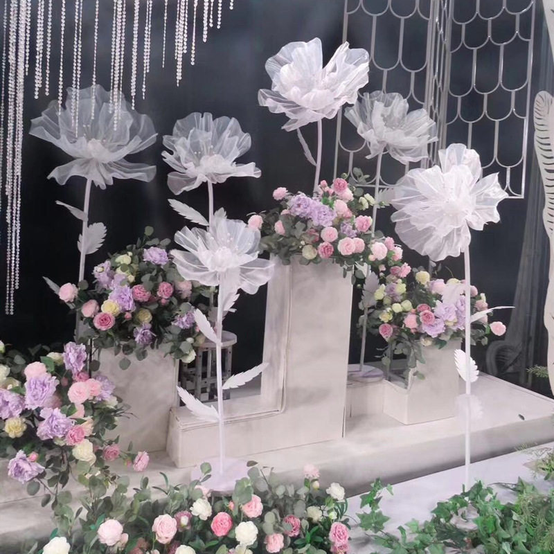 婚庆真丝花手工纸花丝网花橱窗装饰道具纱花场景布置婚礼路引花