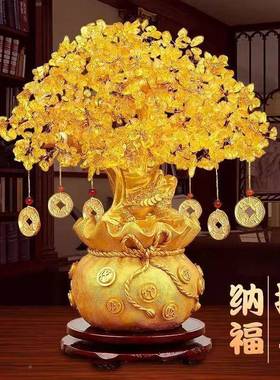 发财树摆黄水客晶摇钱树酒小ECA招财树厅柜家装饰品件电视柜