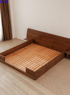 地台北美黑胡全木实木床床樱桃桃木双人大床架日式榻榻QHA米矮床