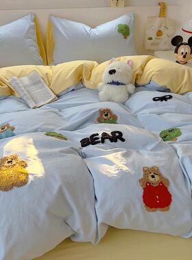 A类母婴水洗被棉卡通绣床单套枕宿套舍单HCZ人床三件套花四件套床