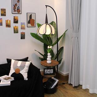 红复古风胡桃色茶几落灯网沙发UUY旁床头几柜台灯一体三层边置物