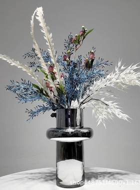 蓝色轻奢花艺件客厅酒店仿真摆包厢样板花间餐桌摆设花现摆代KHU
