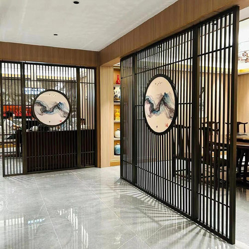 不锈钢屏风背景墙别墅入户茶室办公室会所商户隔断客厅遮挡