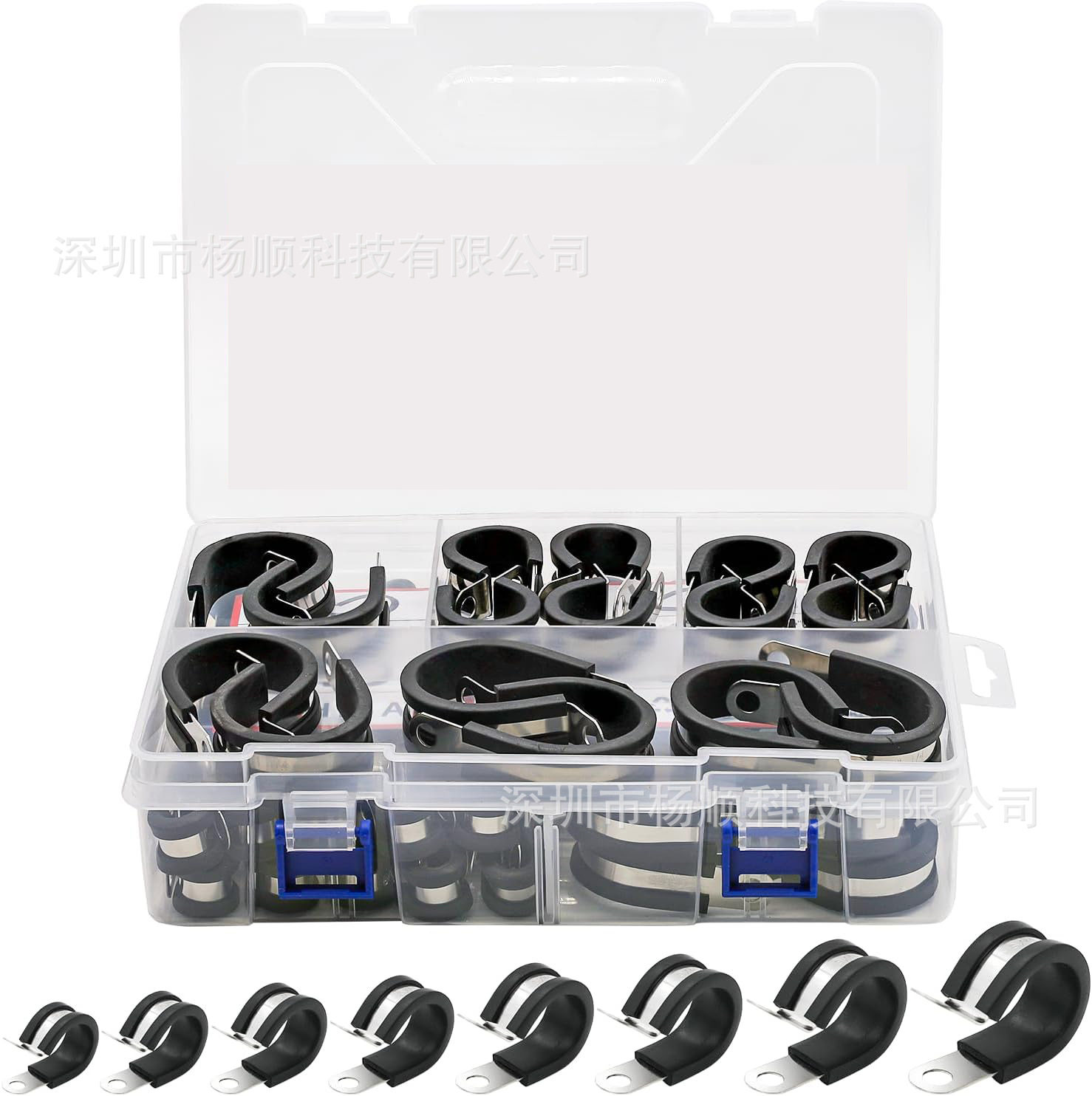 跨境116pcs盒装304不锈钢胶条卡箍R型连胶条软管夹6-32mm组合套装