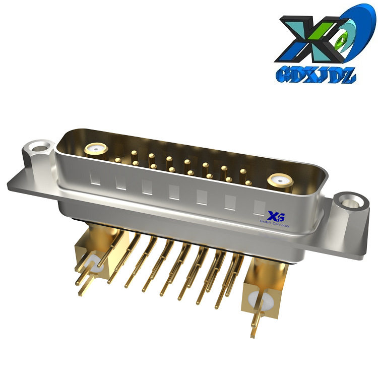 D-SUB连接器 17W2焊板公母头实芯镀金90度弯脚大电流车针连接头