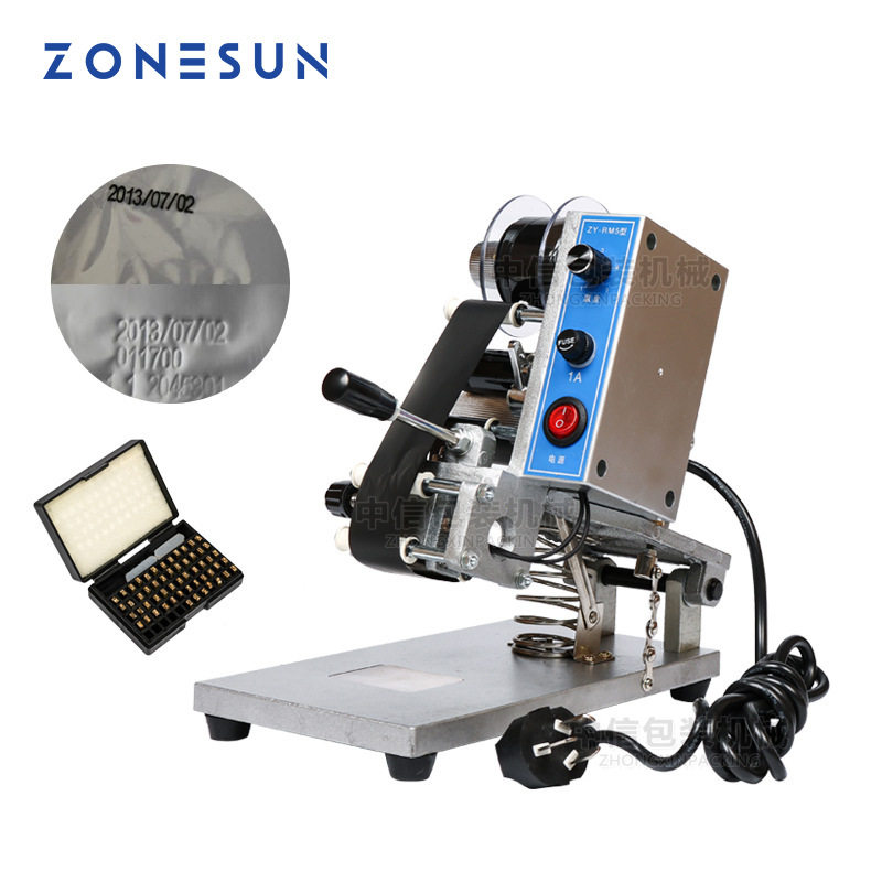 ZONESUN手压直热式钢印打码机ZY-RM5电动彩带带热印机日期打码器