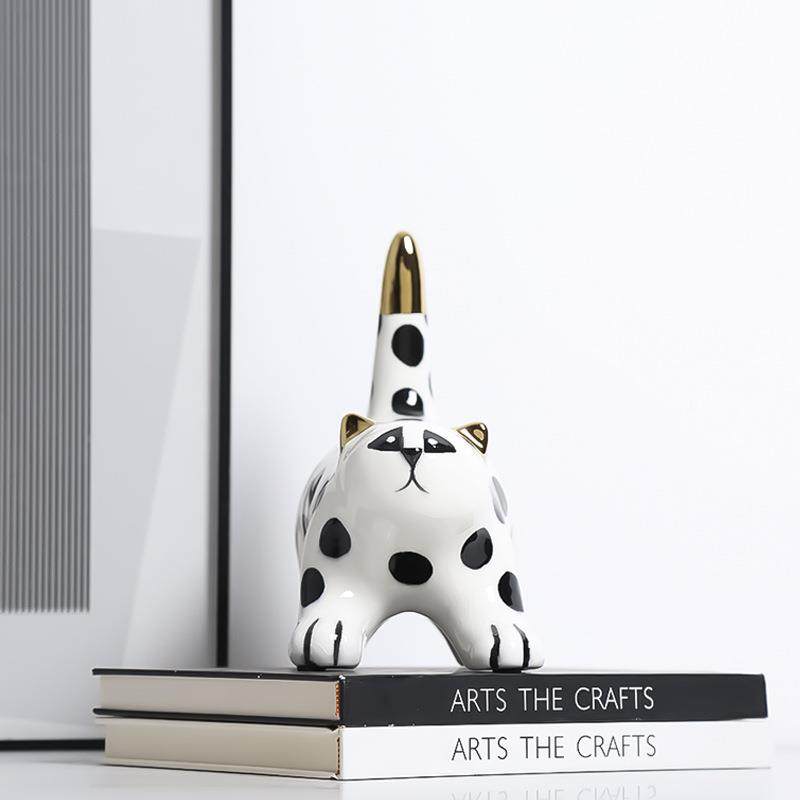 创意现代奢抽象斑点猫轻陶摆件样板瓷间电视柜儿童房YGY趣味装饰