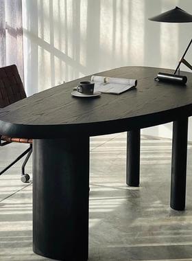 意式轻奢计书师弧形桌黑色设书桌白蜡木实木ITE电脑异形桌创意办