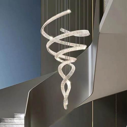 别墅灯挑客厅大吊灯水晶37236设计师奢艺术高中空楼梯轻复式楼lof