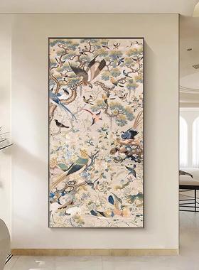 CLT古风玄关挂画复古入花鸟户正壁对门画新中式艺术走廊过道中装