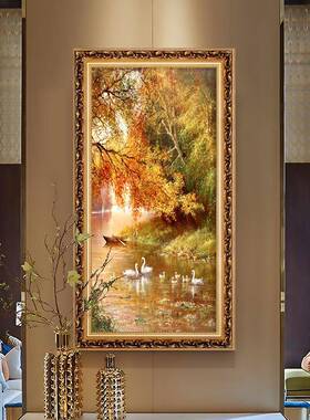 纯手绘油画动物天鹅风壁客景走廊画欧式玄关墙面挂大芬村画ss66装