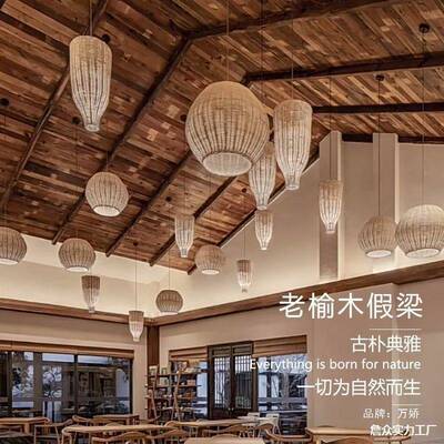 老榆木假梁实木空心复TQN古梁装饰墙天梁餐厅吊顶假木梁花柱板可