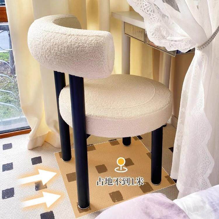 轻奢化妆圆卧室梳妆凳皮质奶油风梳妆椅台子靠加厚-经椅背凳现代